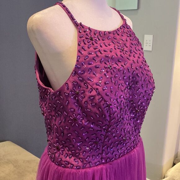Women’s Short Purple Halter Neck Beaded Prom Party Homecoming Dress Size 14 NEW - Picture 4 of 12